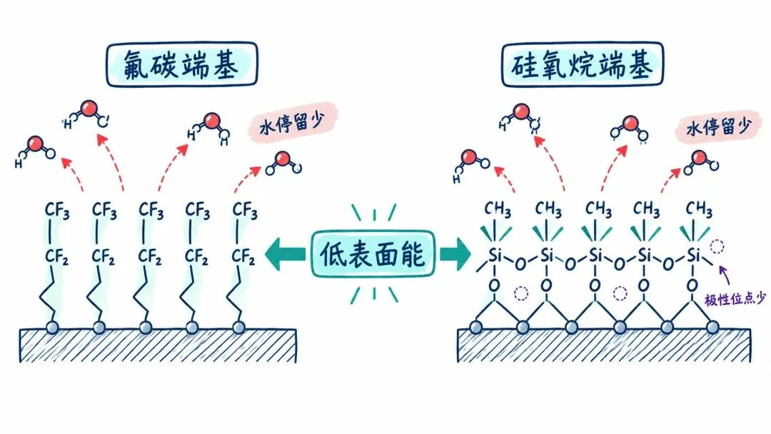 图7. 氟碳端基和硅氧烷端基形成低表面能外层。